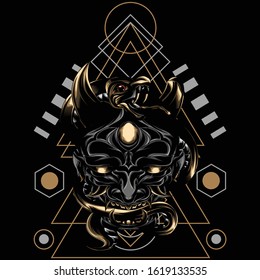 
illustration of a horrordemon using a sacred geometry background