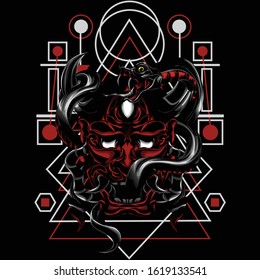 
illustration of a horrordemon using a sacred geometry background