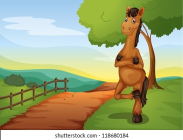 illustration of a horse in a beautiful nature