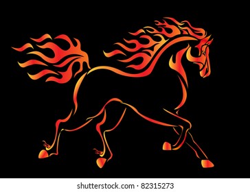 illustration horse burning jumps sha black background