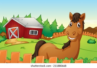 Illustration of a horse in a farm