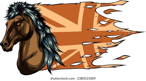 illustration of a horse head with british flag