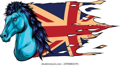 illustration of a horse head with british flag