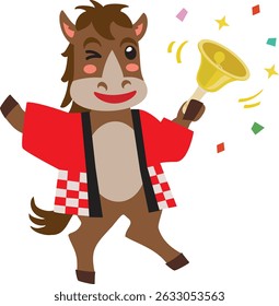 Illustration of the Horse holding a handbell. Vector illustration for New Year's sale.