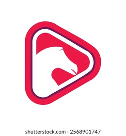 illustration of a horse logo combined with a red play button icon. suitable for broadcasting logos, entertainment media, horse racing logos