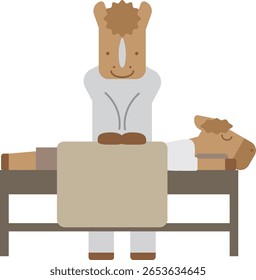 Ilustração de um cavalo realizando tratamentos em uma clínica osteopática ou sala de massagem