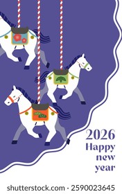 Illustration of horse and pine, bamboo, plum and horse. 2026 new year's card.
