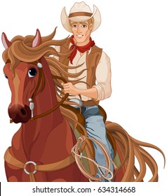 Illustration of horse riding cowboy