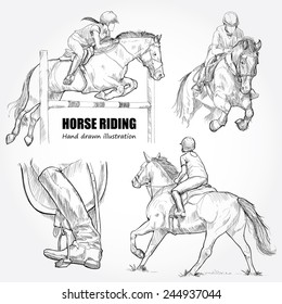 Illustration Of Horse Riding. Hand Drawn.