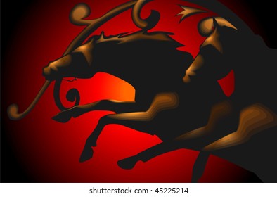 Illustration of horse riding with sunset background	