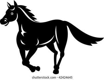illustration of a Horse running done in black and white