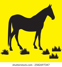 Illustration of a horse, silhouette of a horse on a yellow background 