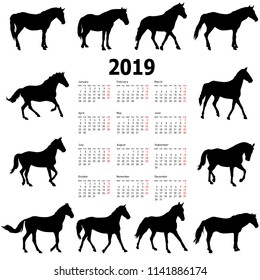 Illustration of horse silhouettes isolated on white background