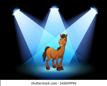 Illustration of a horse at the stage under the spotlights