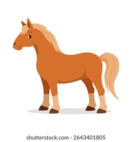 Illustration of a horse standing on a white background in cartoon style side view vector