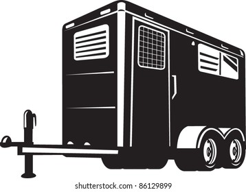 Illustration Of A Horse Trailer Done In Retro Style Viewed From Low Angle On Isolated White Background