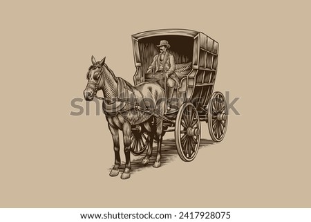 illustration of a horse-drawn carriage using engraving techniques