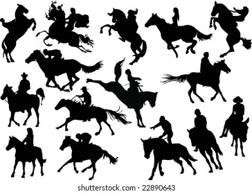 illustration with horsemen silhouettes on white background