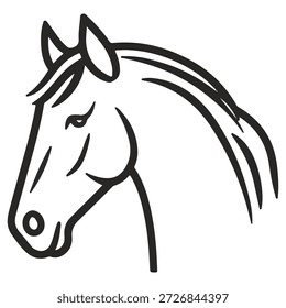 Illustration of a horse's head in profile, showcasing detailed mane and facial features from a side viewpoint