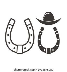 illustration of horseshoe and cowboy hat.