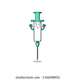 illustration of hospital injection syringe icon mascot with gesture and emotion