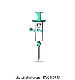 illustration of hospital injection syringe icon mascot with gesture and emotion