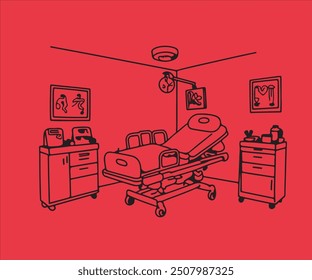 illustration of a hospital in red background