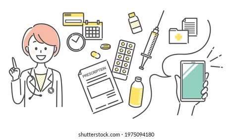 illustration of hospital and smart phone app