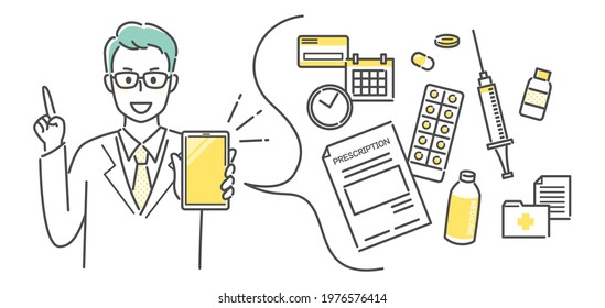 illustration of hospital and smart phone app