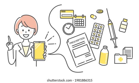 illustration of hospital and smart phone app	