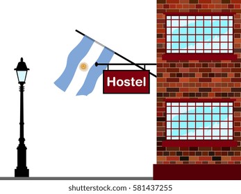 Illustration of Hostel, Hostel with Argentina Flag