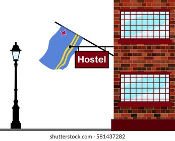 Illustration of Hostel, Hostel with Aruba Flag