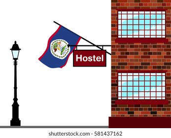 Illustration of Hostel, Hostel with Belize Flag