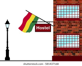 Illustration of Hostel, Hostel with Bolivia Flag