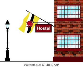 Illustration of Hostel, Hostel with Brunei Flag