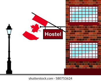 Illustration of Hostel, Hostel with Canada Flag