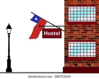Illustration of Hostel, Hostel with Chile Flag