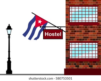 Illustration of Hostel, Hostel with Cuba Flag