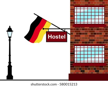 Illustration of Hostel, Hostel with Germany Flag