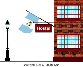 Illustration of Hostel, Hostel with Guatemala Flag