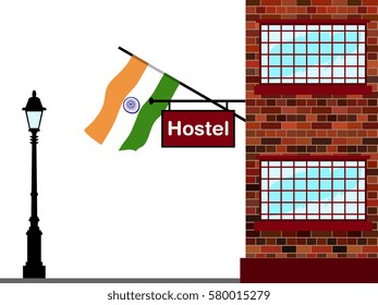 Illustration of Hostel, Hostel with India Flag