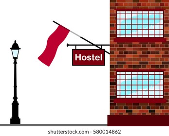 Illustration of Hostel, Hostel with Indonesia Flag
