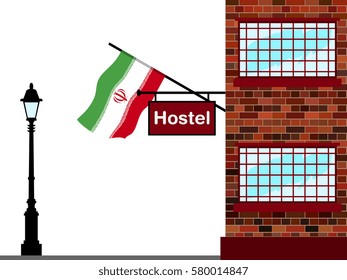 Illustration of Hostel, Hostel with Iran Flag