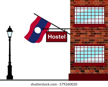 Illustration of Hostel, Hostel with Laos Flag