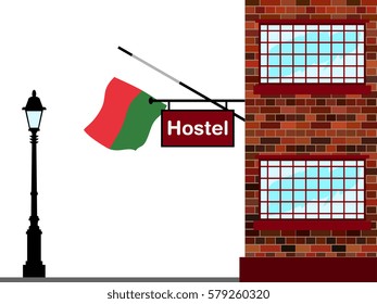 Illustration of Hostel, Hostel with Madagascar Flag