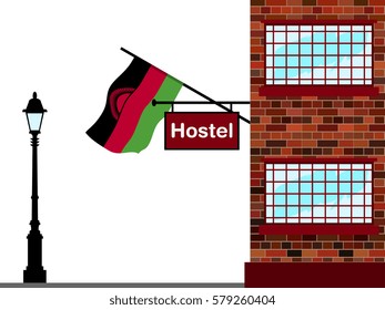 Illustration of Hostel, Hostel with Malawi Flag