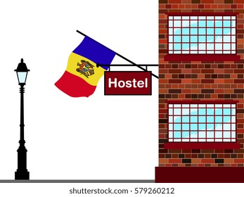 Illustration of Hostel, Hostel with Moldova Flag