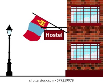 Illustration of Hostel, Hostel with Mongolia Flag