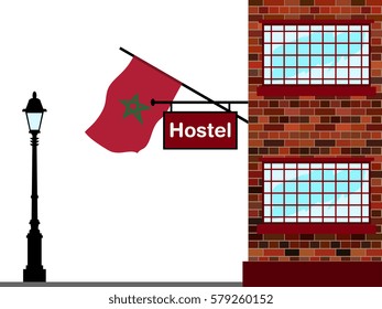 Illustration of Hostel, Hostel with Morocco Flag