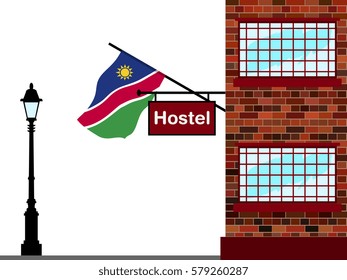 Illustration of Hostel, Hostel with Namibia Flag